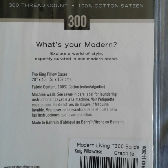 King Pillowcase Pair. Graphite  Cotten Sateen  NEW - Picture 4 of 5